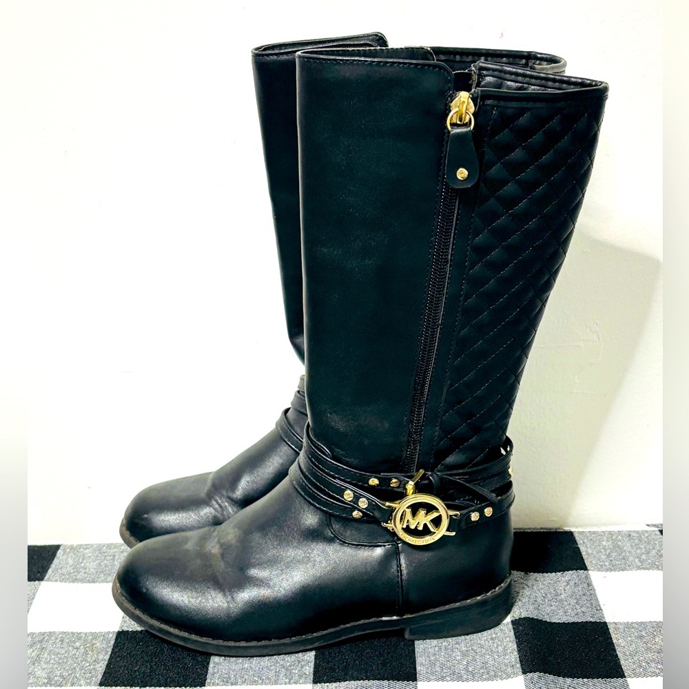Michael Kors Black Quilted boots with Gold Accents size 1 - Picture 4 of 7